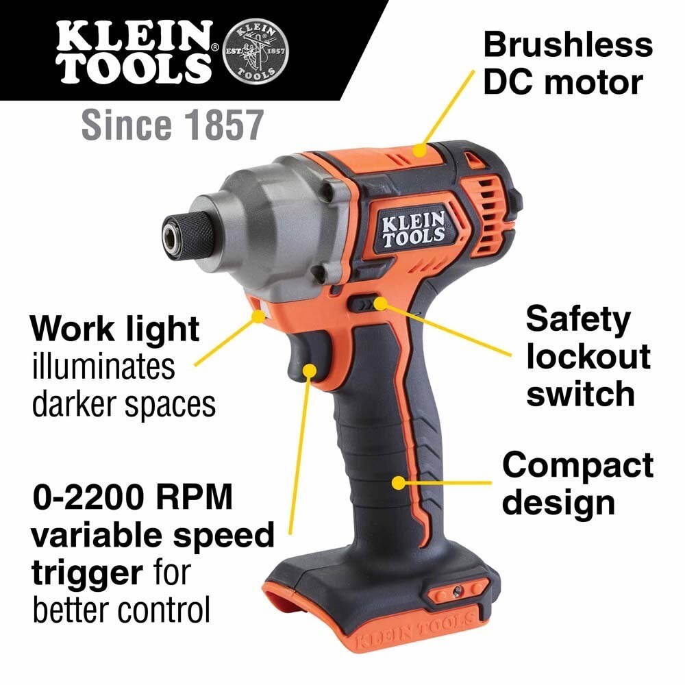 Klein BAT20CD Battery-Operated Compact Impact Driver, 1/4-Inch Hex Drive, Tool Only - 2