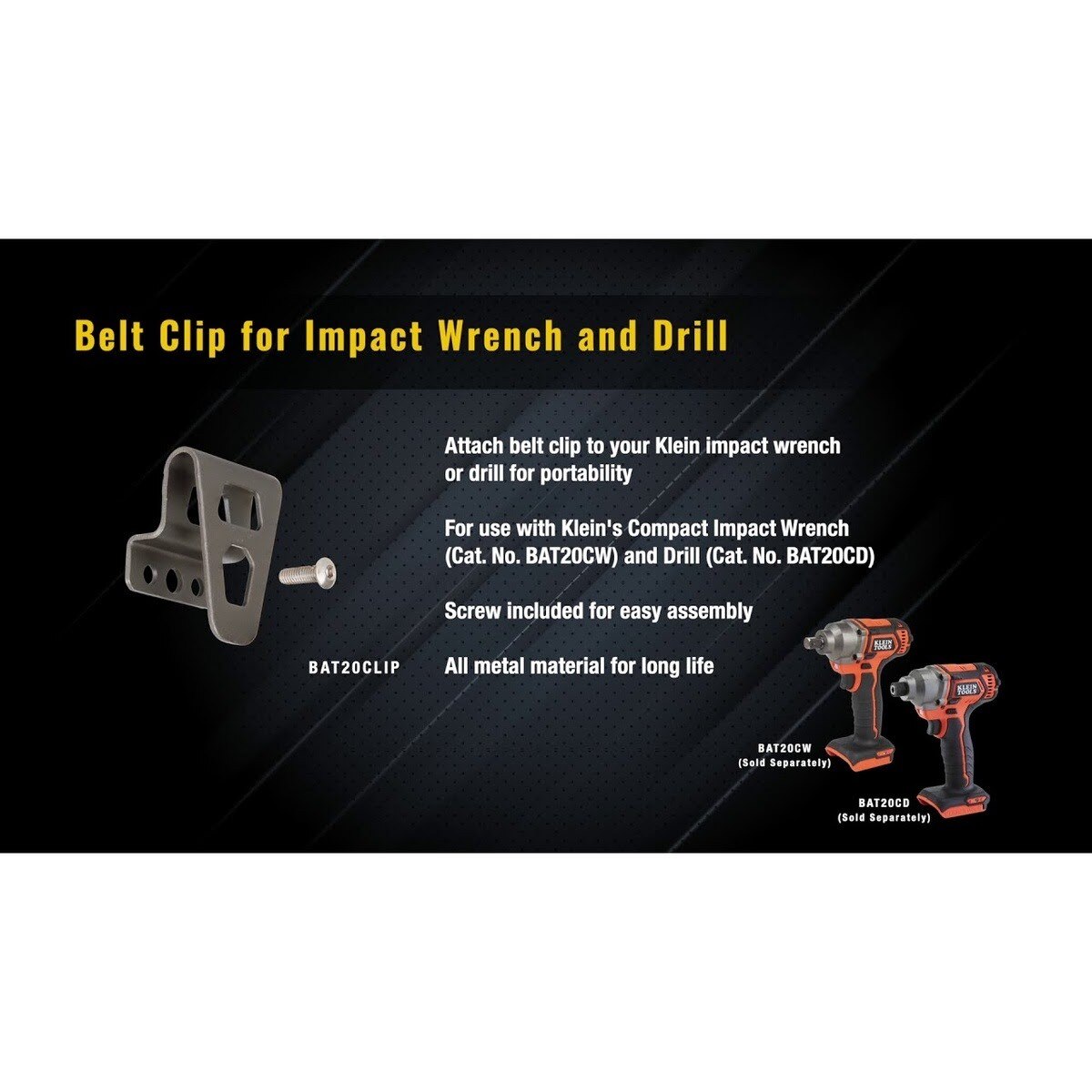 Klein BAT20CTCLIP Belt Clip for Impact Wrench and Drill Accessory with Screw (Each) - 5