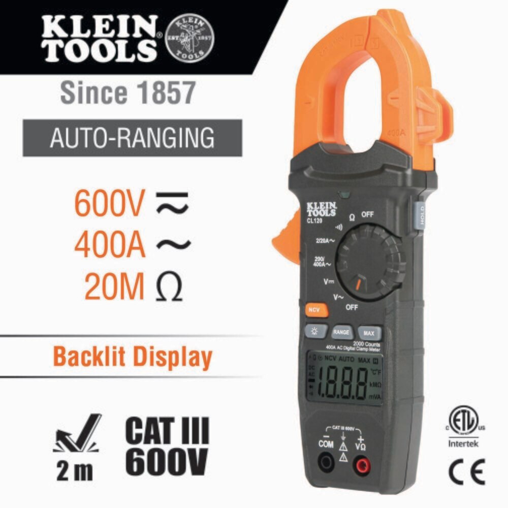 Klein CL120 Digital Clamp Meter, AC Auto-Ranging 400 Amp - 2