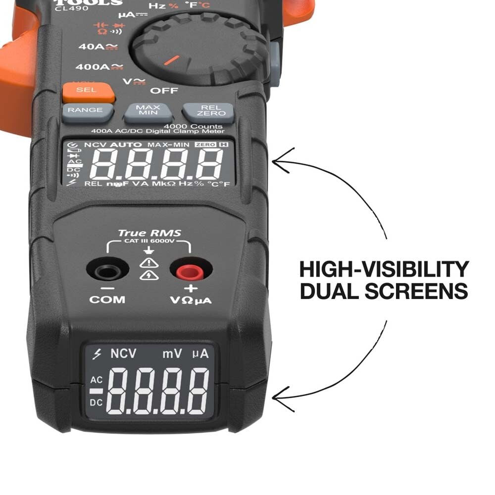 Klein CL490 400A AC/DC Dual-Display Auto-Ranging Digital Clamp Meter - 2
