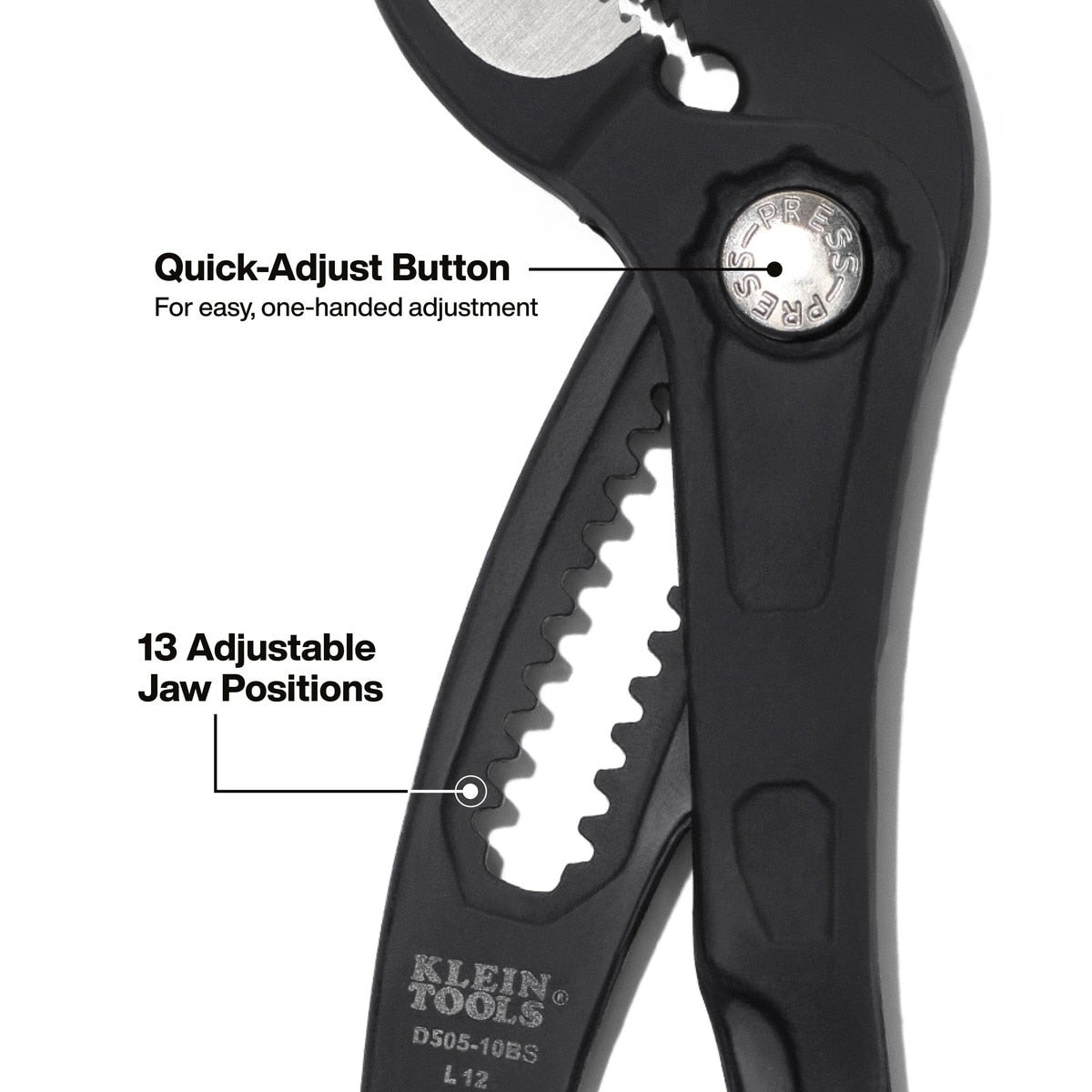 Klein D50510BS 10" Straight Jaw Quick-Adjust Pump Pliers with Directional Teeth - 5