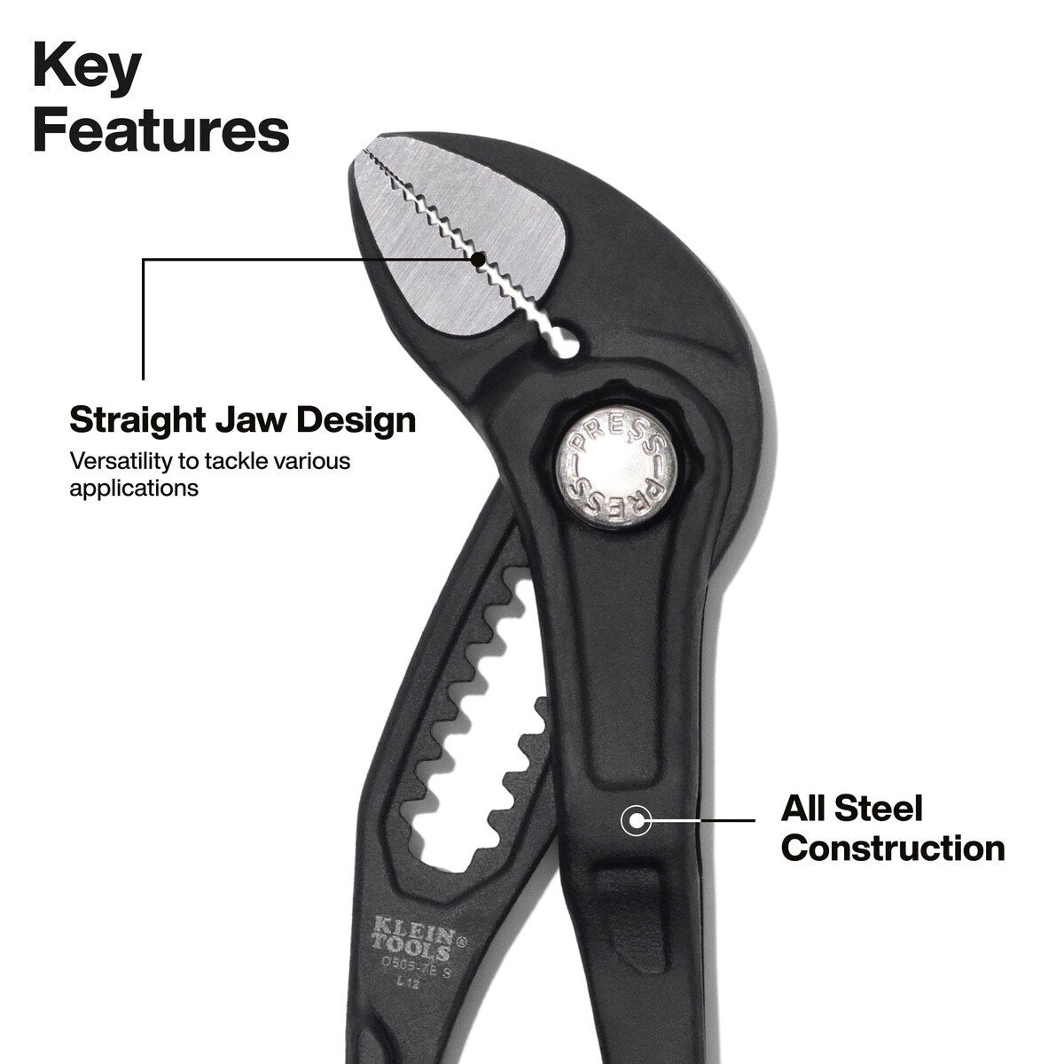 Klein D5052BSKIT Straight Jaw Quick-Adjust Pump Pliers Set 7" and 10" (2 Piece) - 2