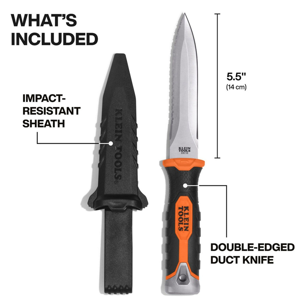Klein Tools DK16 Double-Edged Duct Knife for Flexible Duct, Duct Board and Insulation (Knife and Sheath) - 2