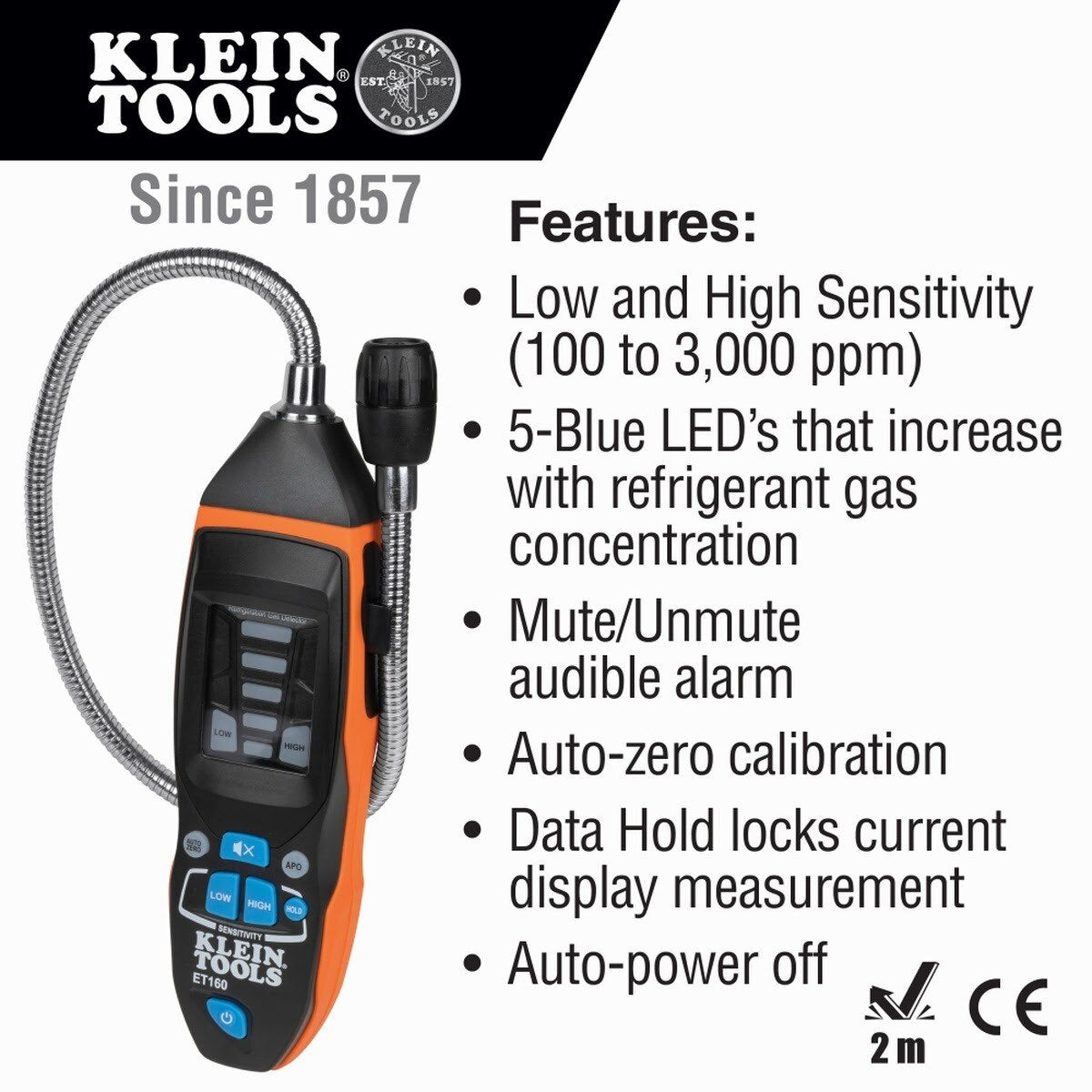 Klein ET160 Refrigerant Gas Leak Detector with 18 in. Gooseneck and Audible/Visual Alarms (Each) - 3