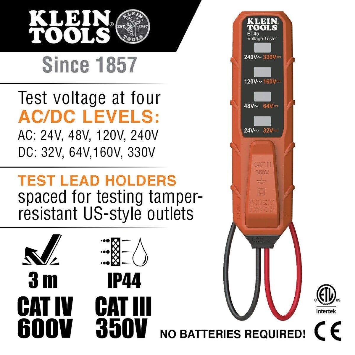 Klein ET45VP AC/DC Voltage and GFCI Receptacle Outlet Test Kit (2 Piece) - 3