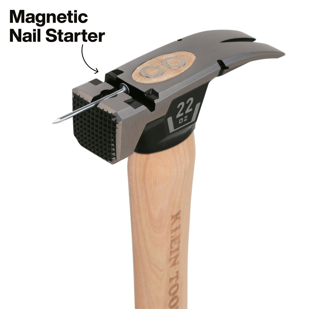 Klein H80922H 22 oz Milled Face Hickory Handle Claw Hammer with Magnetic Nail Starter - 4