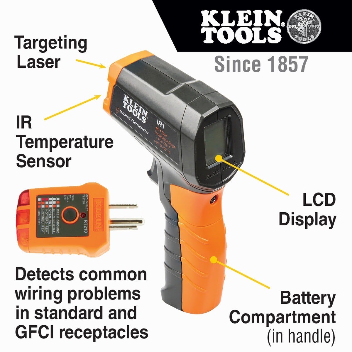 Klein IR1KIT Infrared Thermometer with GFCI Receptacle Tester Kit (1 Kit) - 2