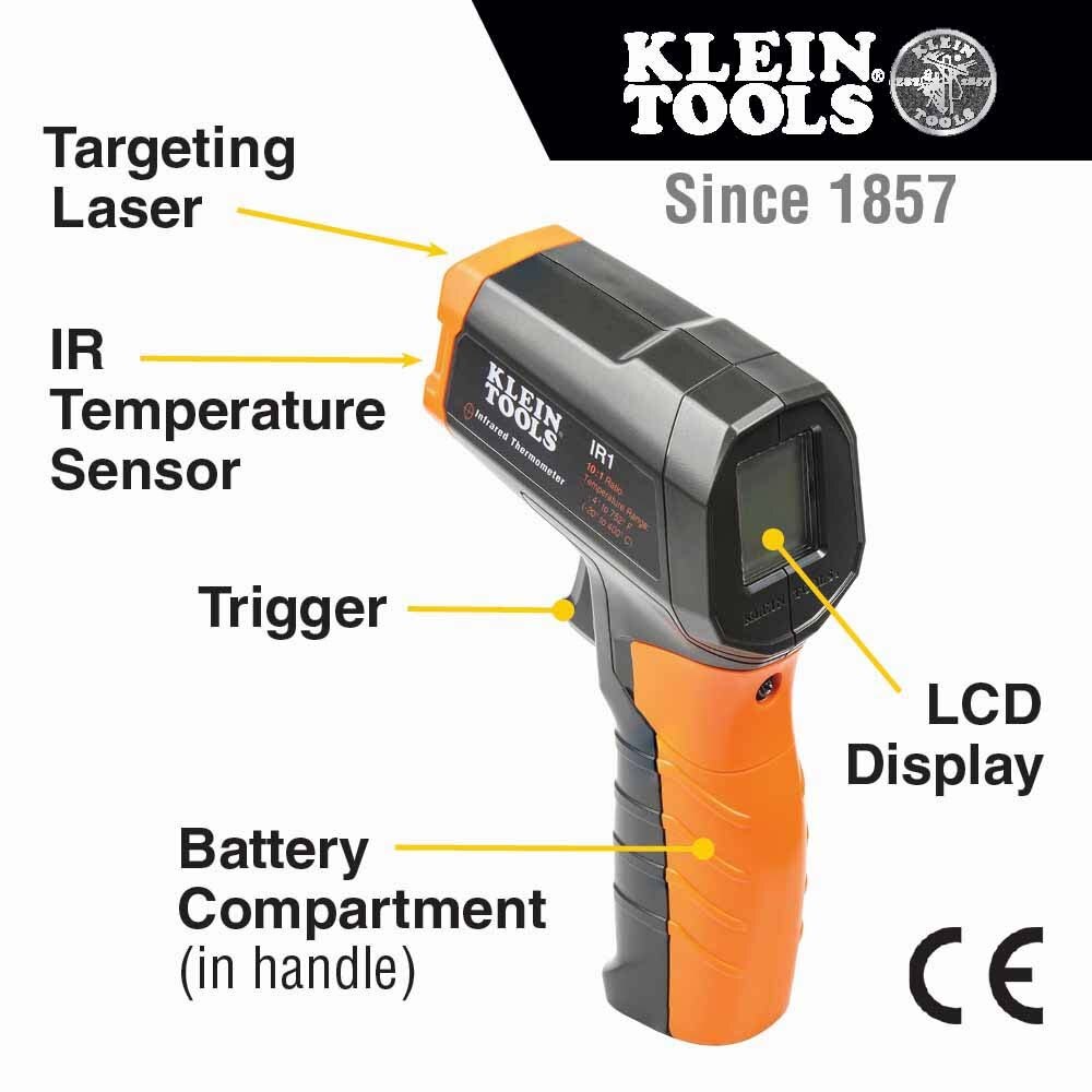 Klein IR1 Infrared Digital Thermometer with Targeting Laser, 10:1 - 2