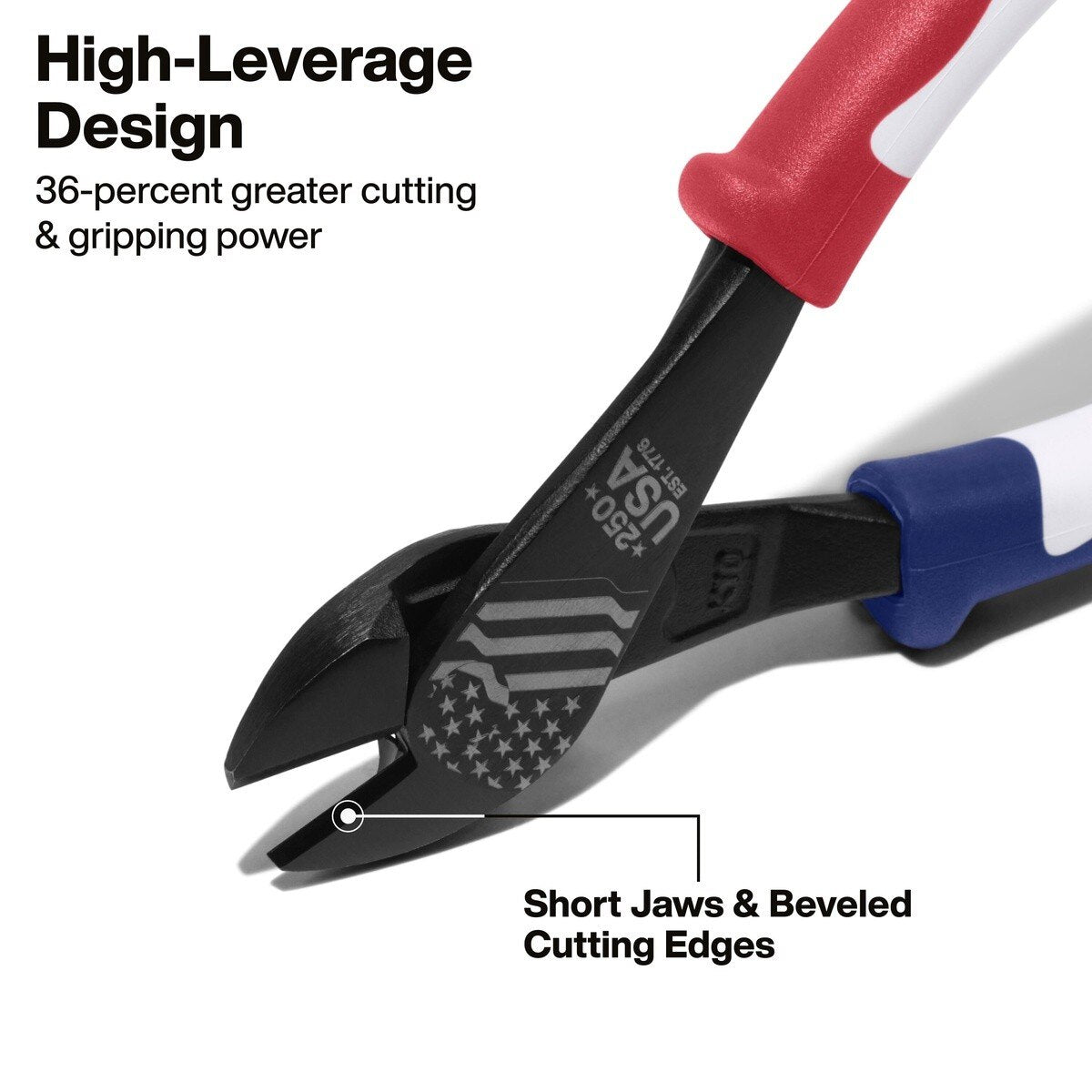 Klein J200028250 8" 250th Edition Diagonal Cutting Pliers USA Flag Etching - 2