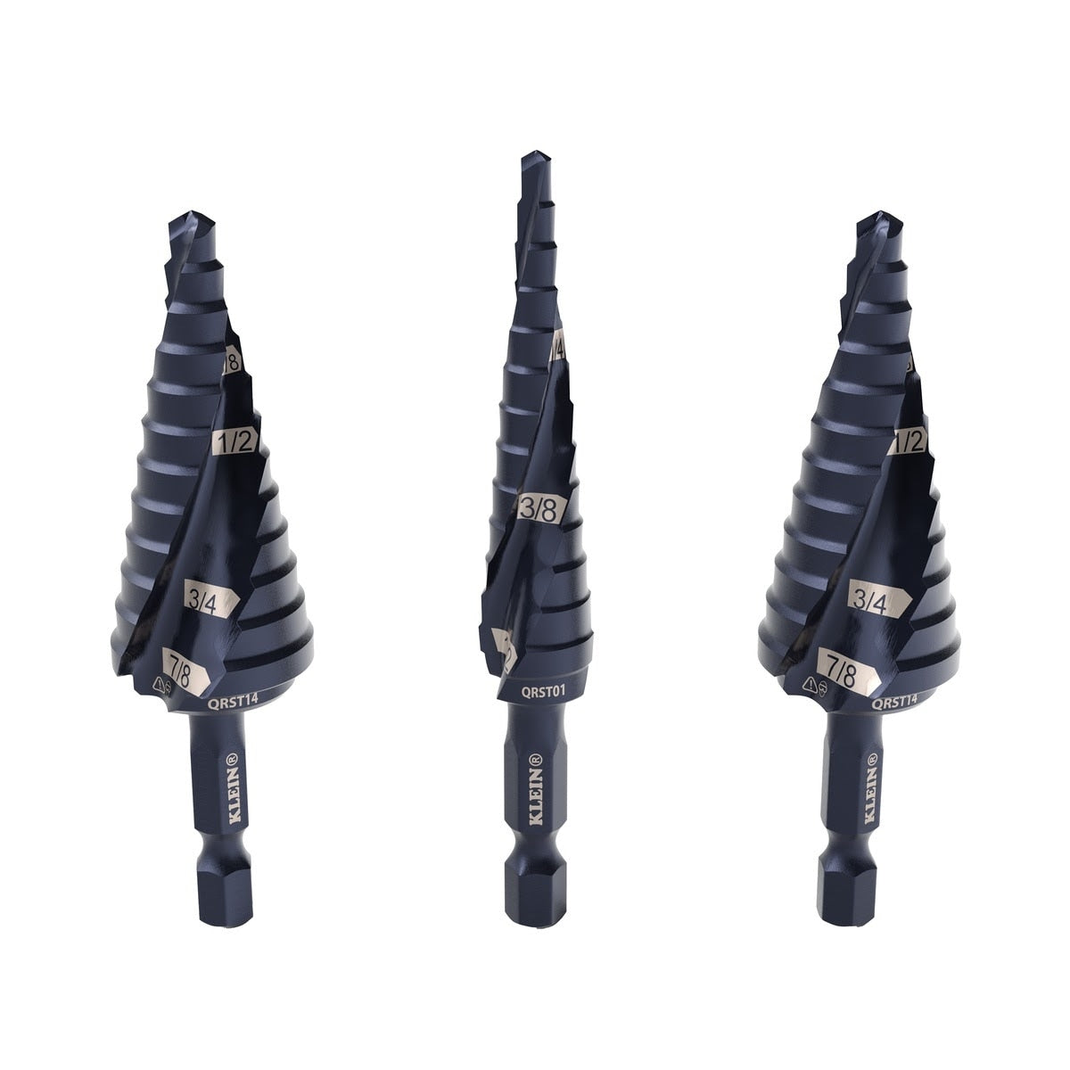 Klein QRST2S Step Drill Bit Set, Quick-Release, Straight, Double Fluted (3 Piece)