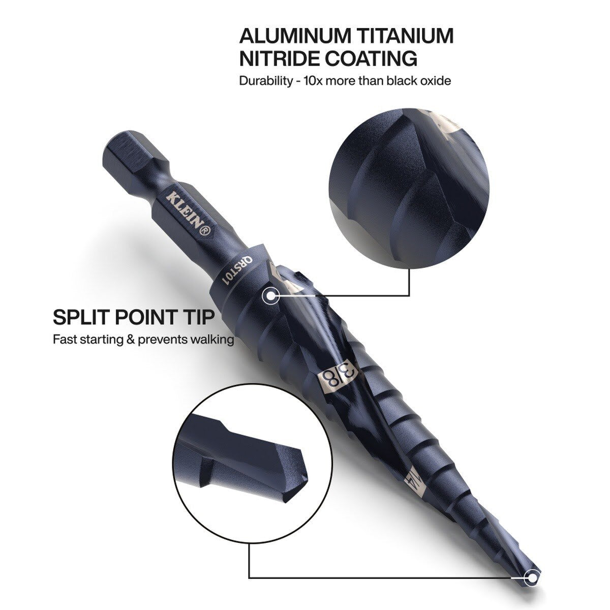 Klein QRST2S Step Drill Bit Set, Quick-Release, Straight, Double Fluted (3 Piece) - 4