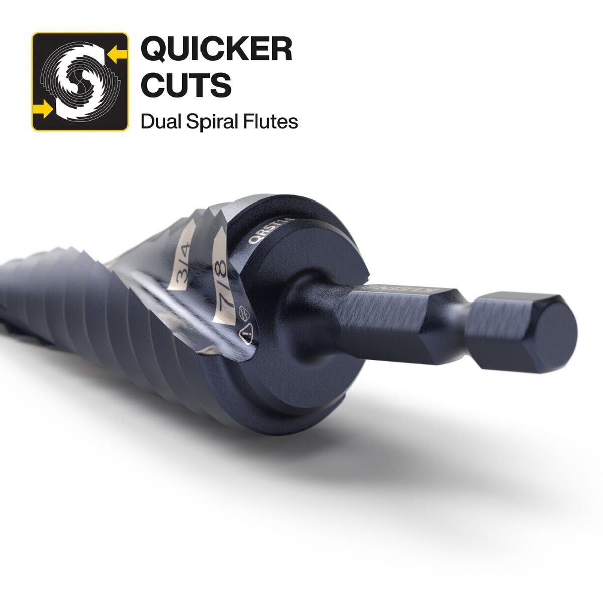 Klein QRST2S Step Drill Bit Set, Quick-Release, Straight, Double Fluted (3 Piece) - 5