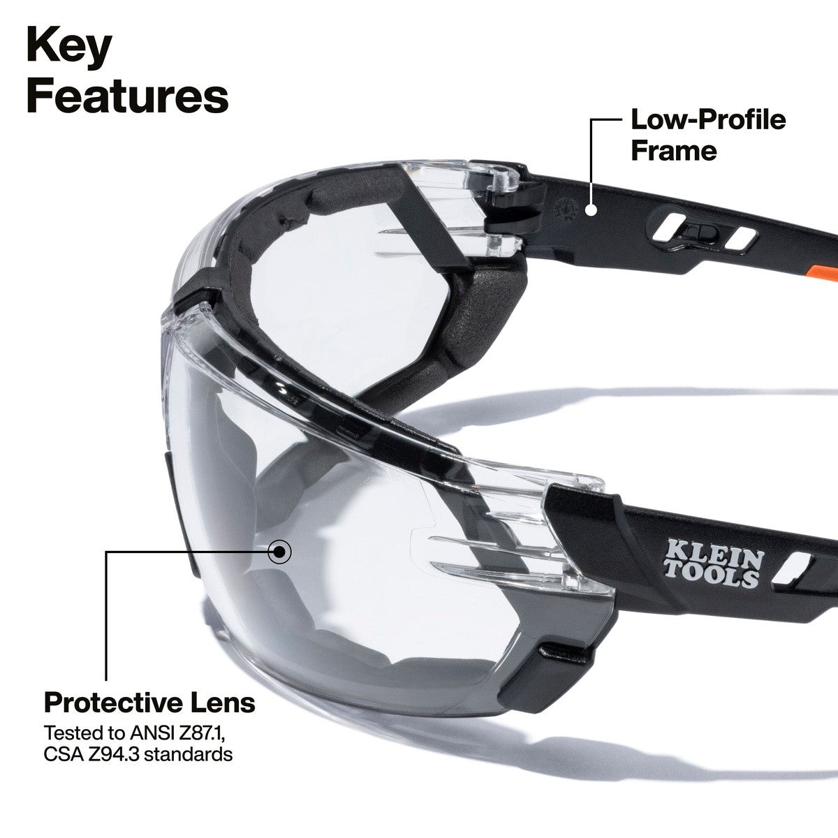 Klein Tools 03608 Low Profile Gasket Safety Glasses with Clear Lens and Removable Strap - 2