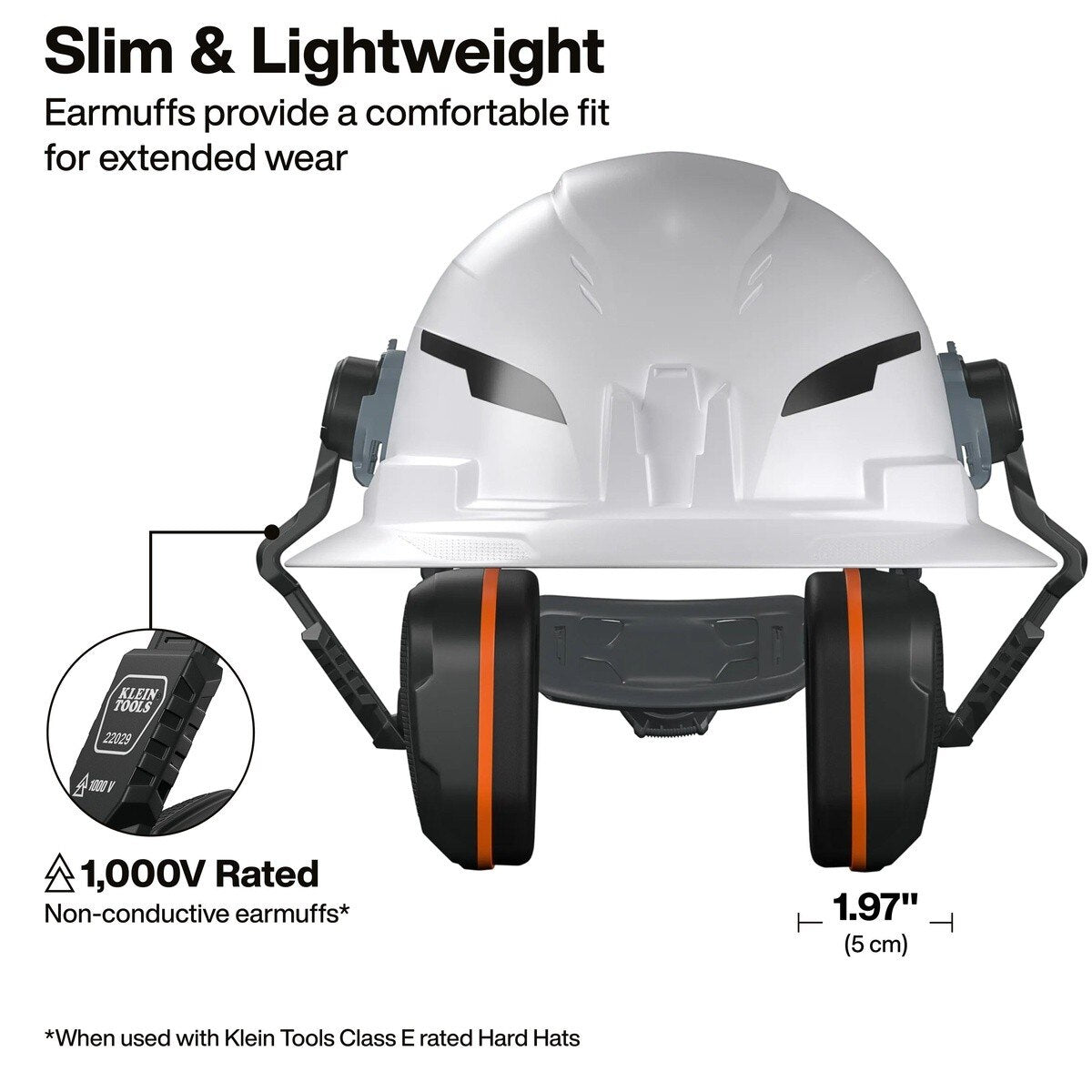 Klein Tools 22029 Slim Non-Conductive Hard Hat Earmuffs with 27 dB NRR - 2