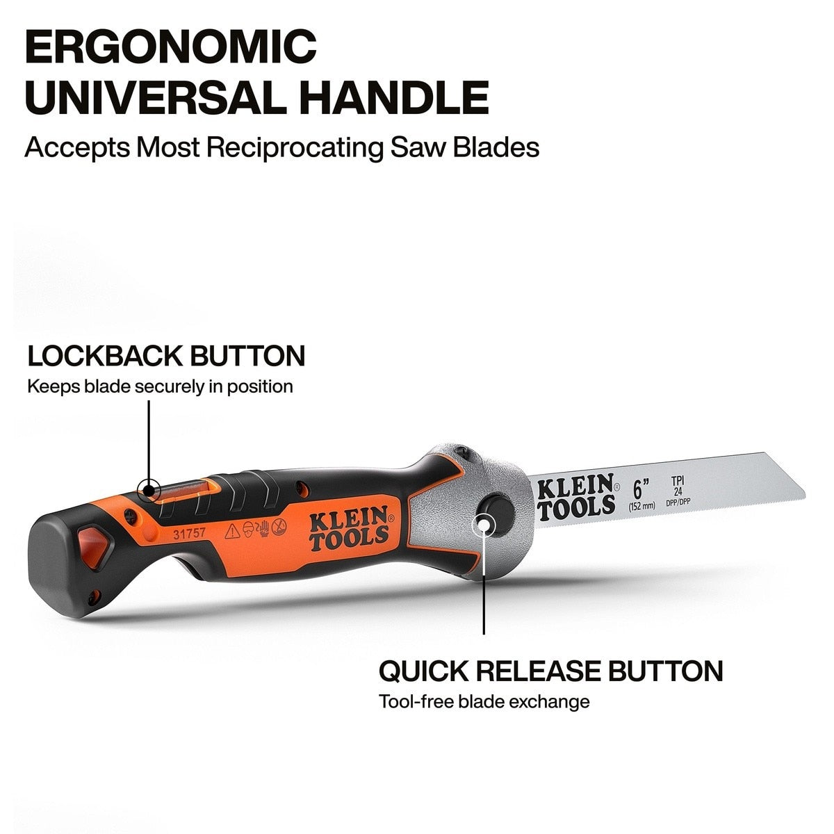 Klein Tools 31757 Folding Multi-Purpose Jab Saw 11.9" Overall Length with 6" Blades (4 Blades) - 3