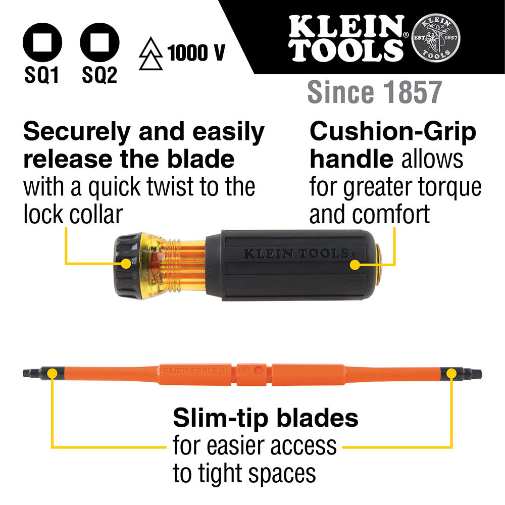 Klein 32287 2-in-1 Insulated Flip-Blade Screwdriver, #1/#2 Square - 7