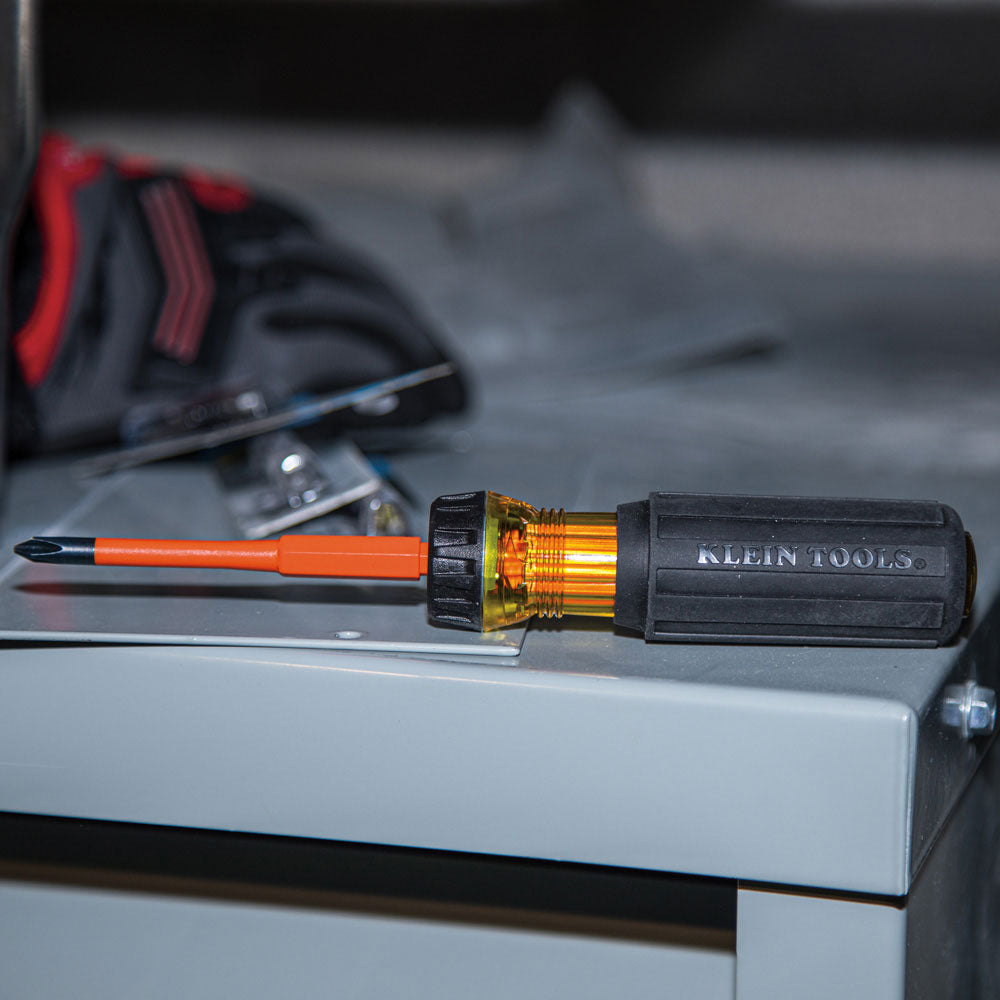 Klein 32287 2-in-1 Insulated Flip-Blade Screwdriver, #1/#2 Square - 10
