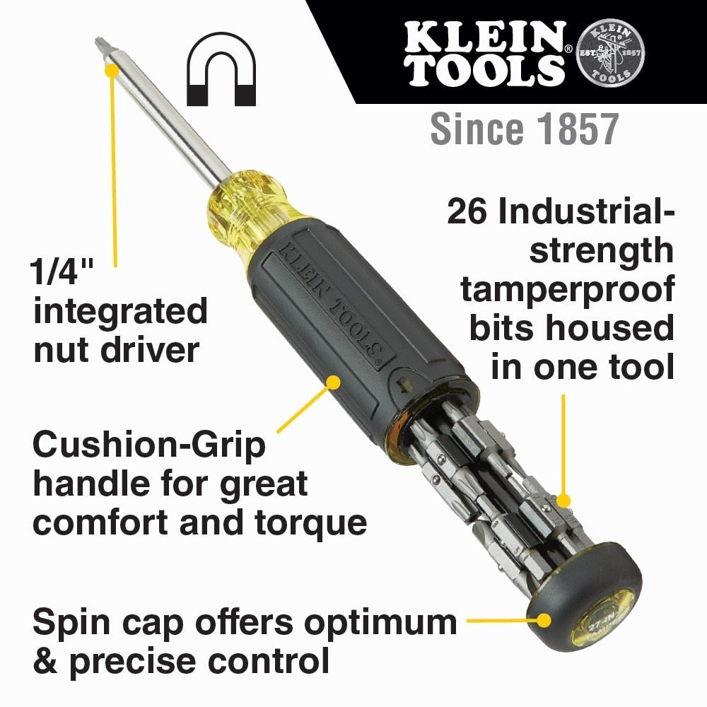 Klein Tools 32307 27-in-1 Multi-Bit Tamperproof Screwdriver with 1/4" Nut Driver - 2
