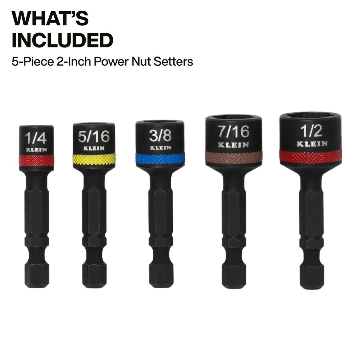 Klein Tools 32925S Magnetic Power Nut Setters, 2 Inch Shaft, SAE Hex, Impact-Rated (5 Piece) - 2