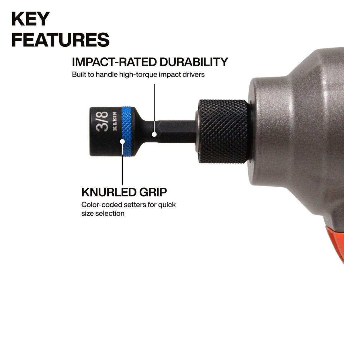 Klein Tools 32925S Magnetic Power Nut Setters, 2 Inch Shaft, SAE Hex, Impact-Rated (5 Piece) - 4