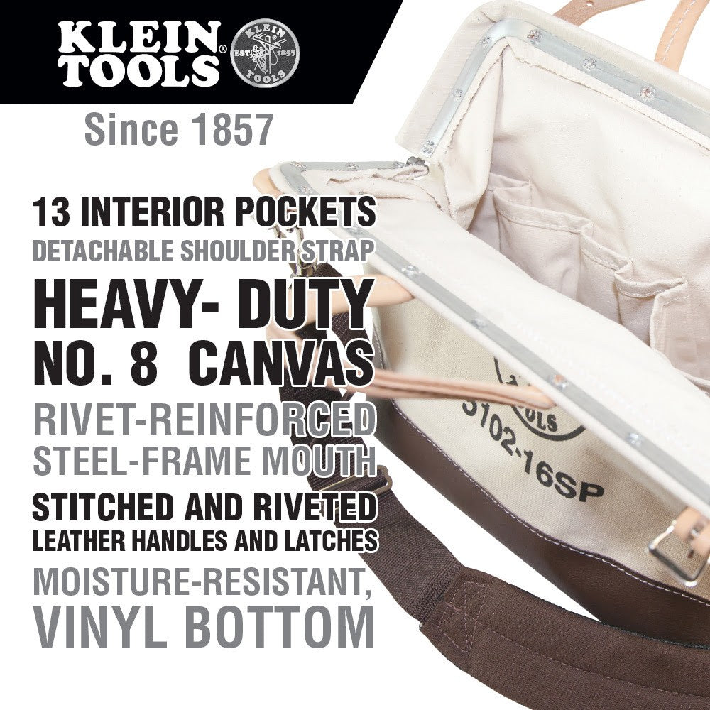 Klein 510216SP Deluxe Tool Bag, Canvas, 13 Pockets, 16" - 2