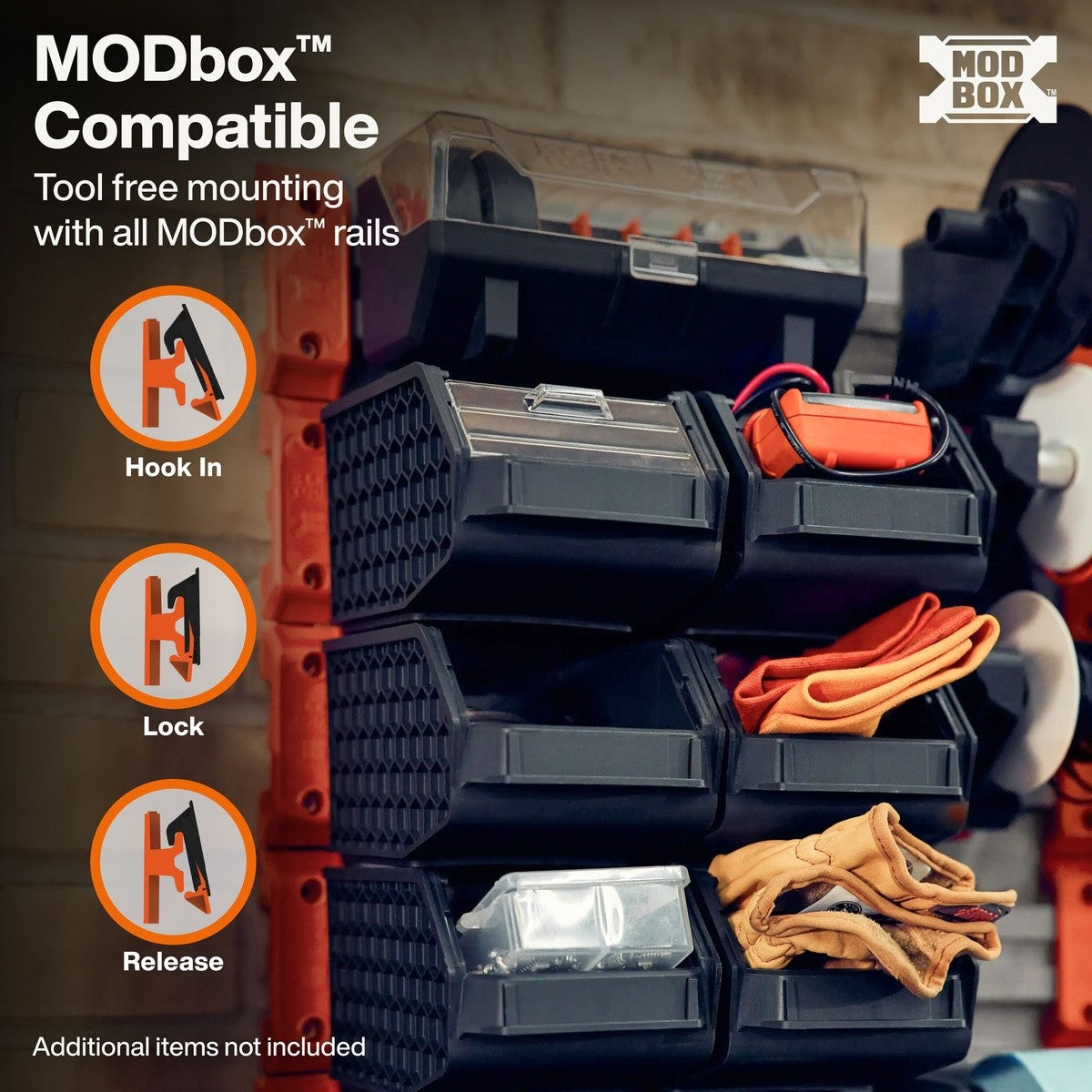 Klein Tools 54865MB MODbox Wall System Small Bin with Clear Window for MODbox Rail System (3 Pack) - 5