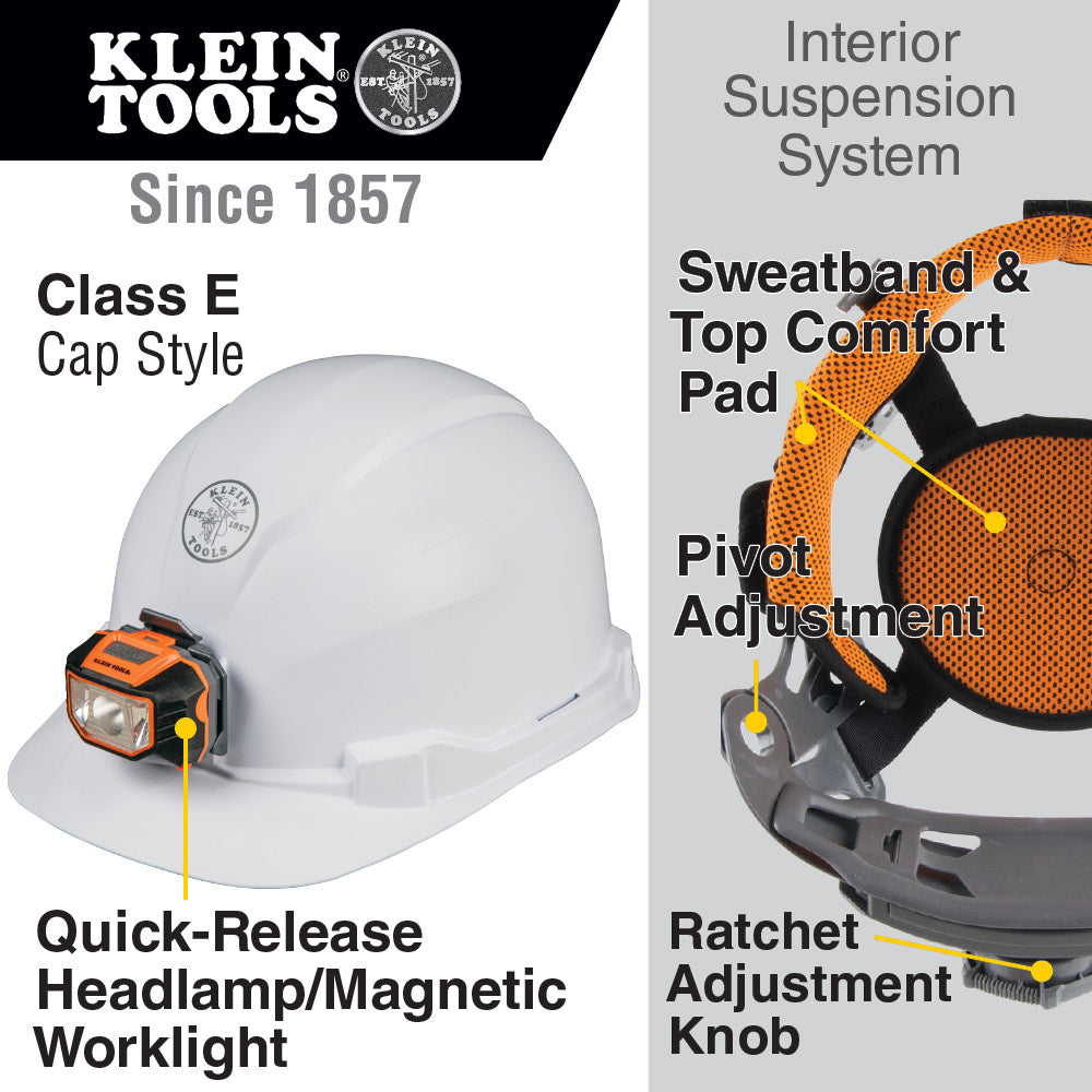 Klein 60107 Hard Hat, Non-vented, Cap Style with Headlamp - 9