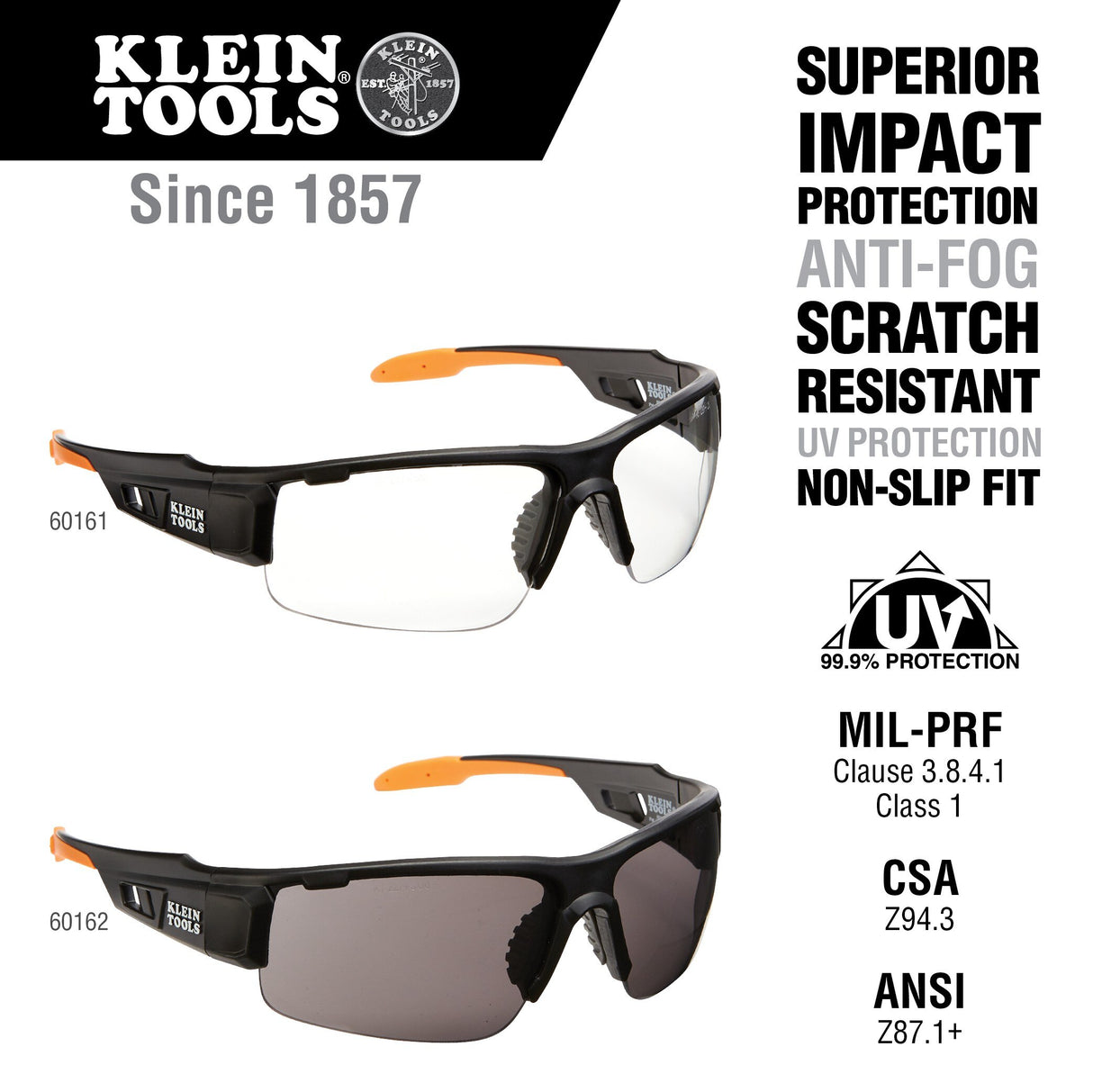 Klein 60162 Professional Safety Glasses, Gray Lens - 2