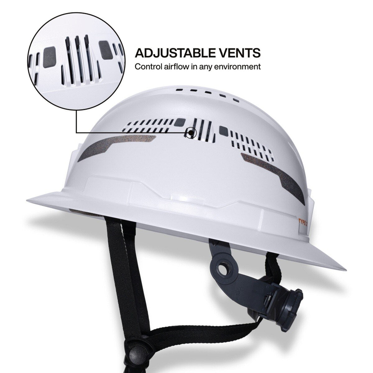 Klein Tools 60401T2 Type 2 Vented Full Brim Hard Hat Class C with Adjustable Vents, White - 3