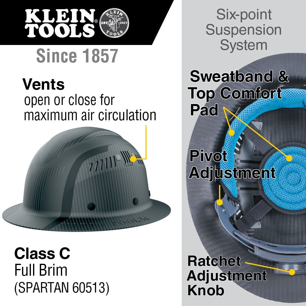 Klein 60513 Klein Carbon Fiber Full Brim Hard Hat, Spartan - 2