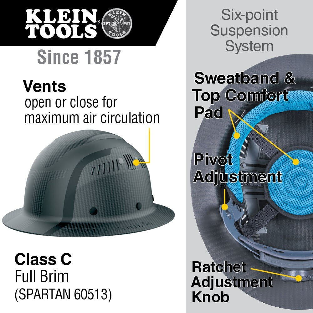Klein 60513 Klein Carbon Fiber Full Brim Hard Hat, Spartan - 2