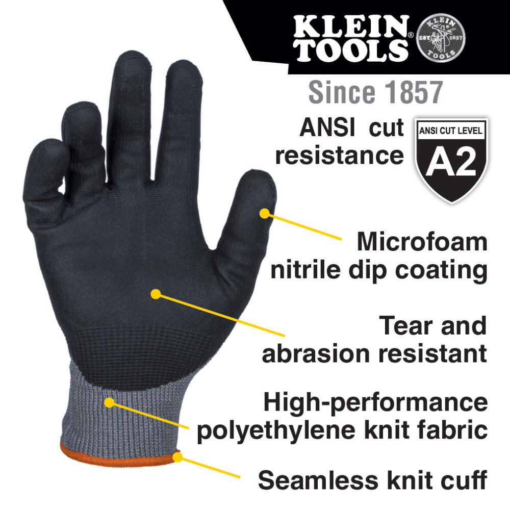 Klein 60586 Knit Dipped Gloves, Cut Level A2, Touchscreen, X-Large, 2-Pair - 2