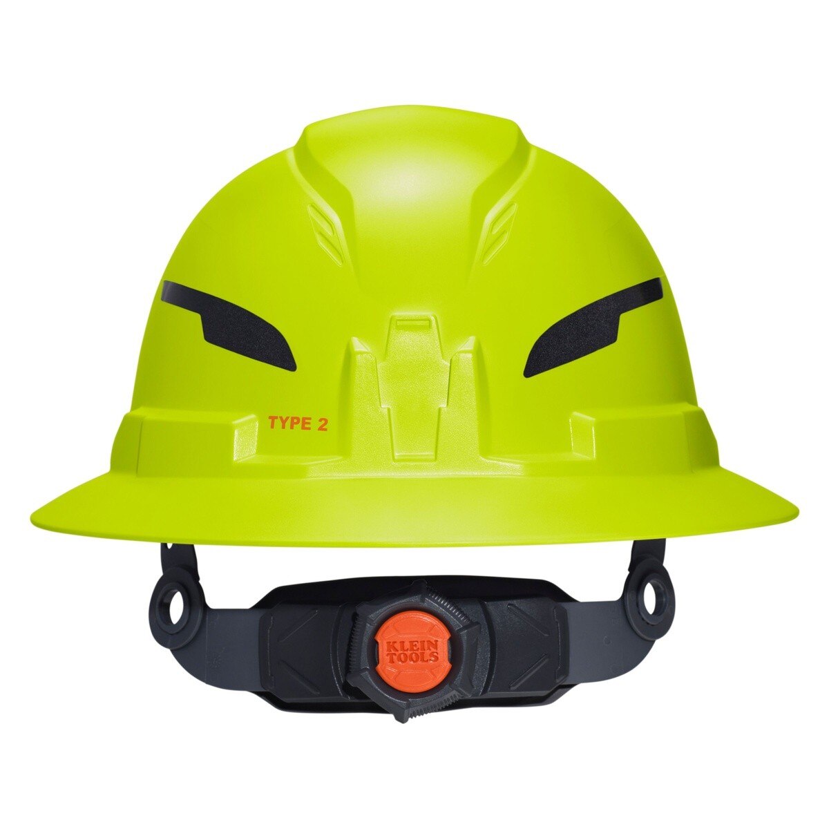 Klein Tools 60910T2 Class E Type 2 Non-Vented Full Brim Hard Hat with Chin Strap High Visibility Lime - 8