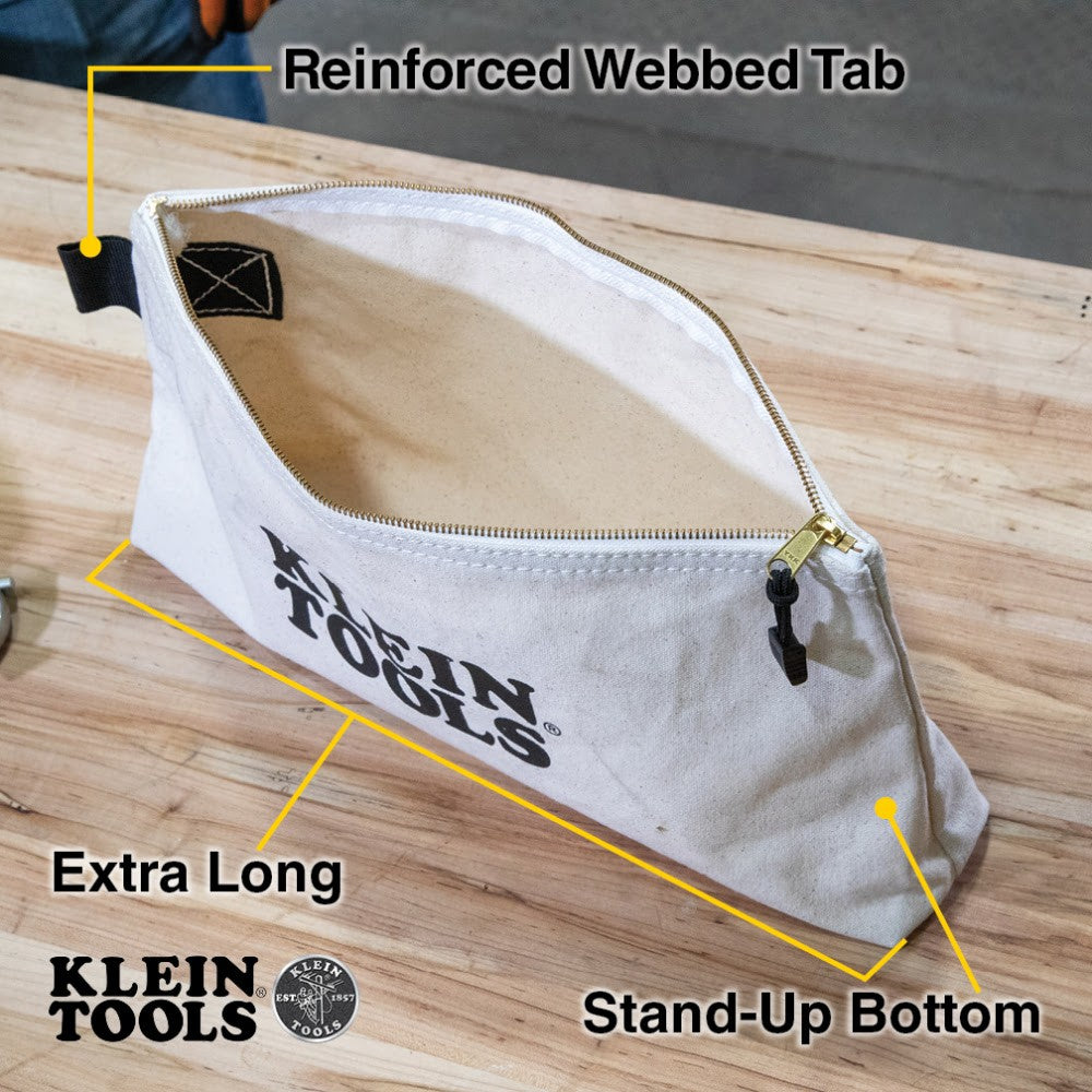 Klein 62042 Zipper Bag, Extra-Long Canvas Tool Pouch, 16", Natural - 2
