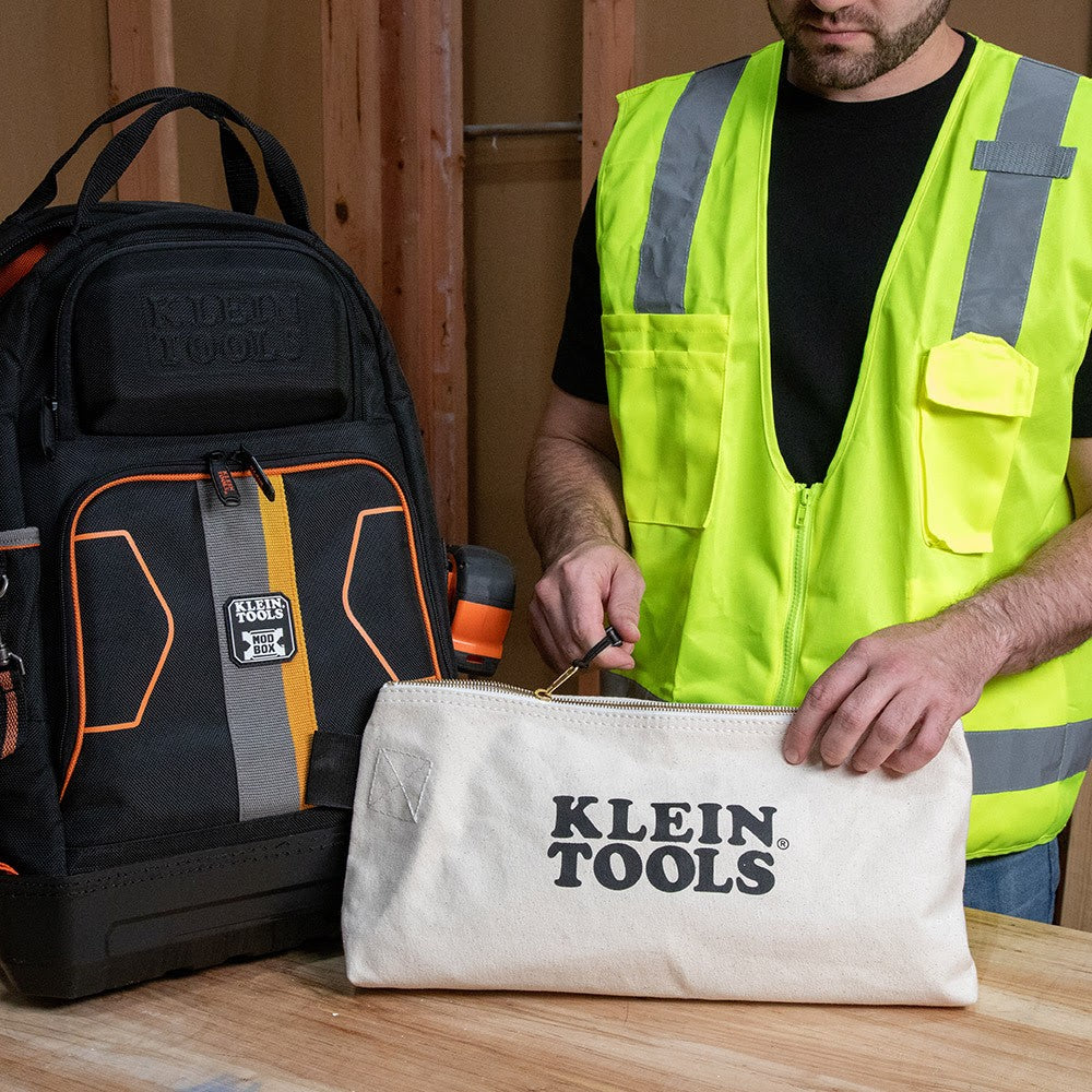 Klein 62042 Zipper Bag, Extra-Long Canvas Tool Pouch, 16", Natural - 6