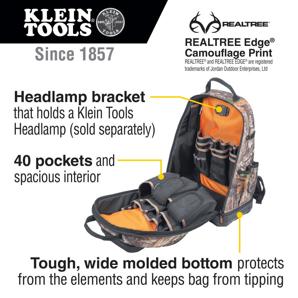 Klein 62800BPCAMO Tradesman Pro XL Tool Bag Backpack, 40 Pockets, Camo - 2