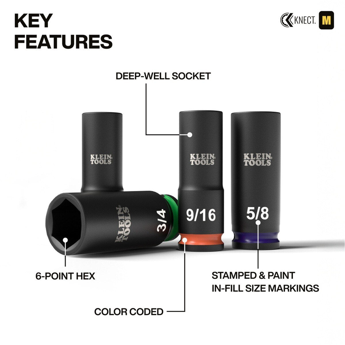 Klein Tools 65109IMPCT Deep-Well 3/8-Inch Drive SAE Impact Socket Set with Case (9 Piece) - 3