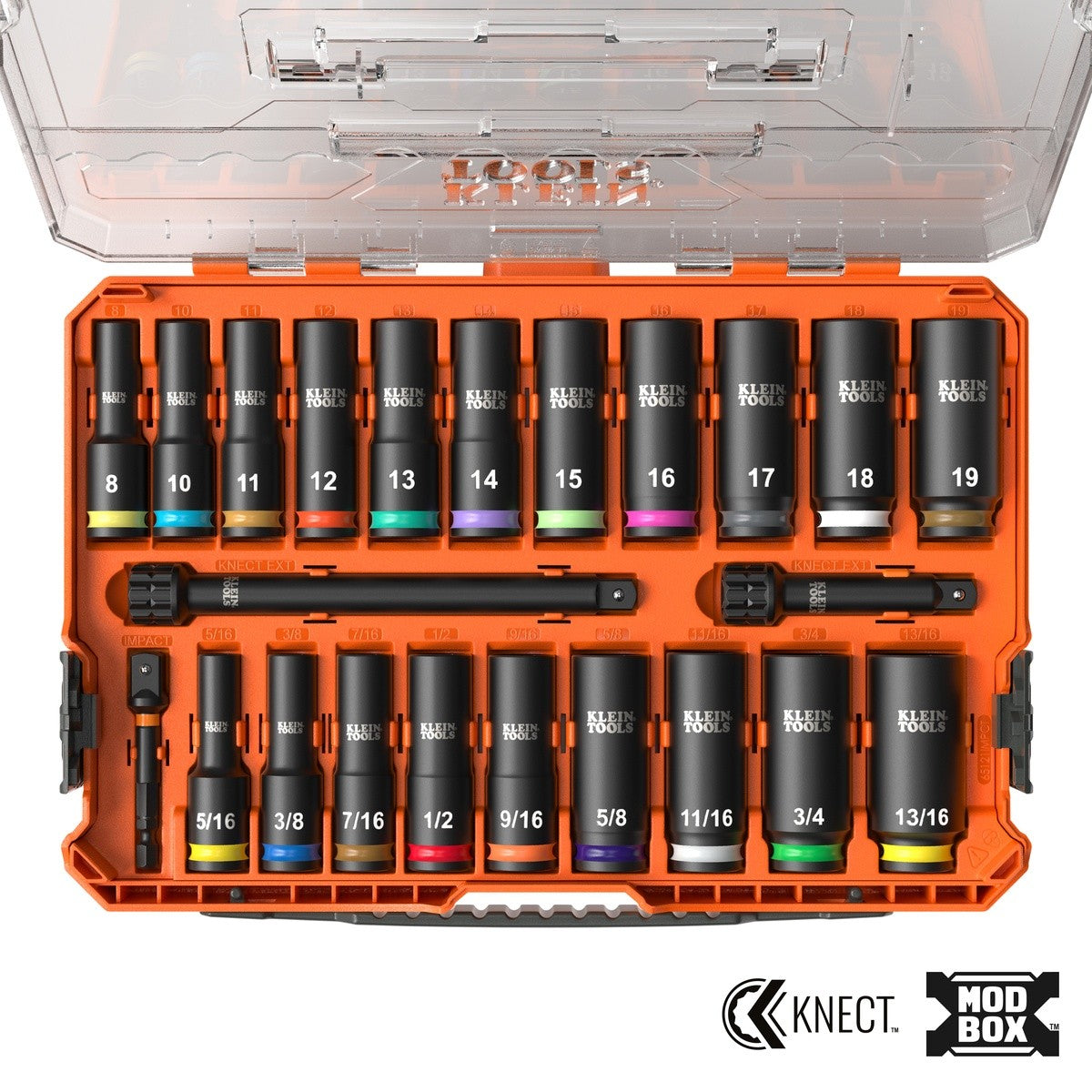 Klein Tools 65121IMPCT Deep-Well 3/8-Inch Drive Impact Socket Set, SAE and Metric (23 Piece)