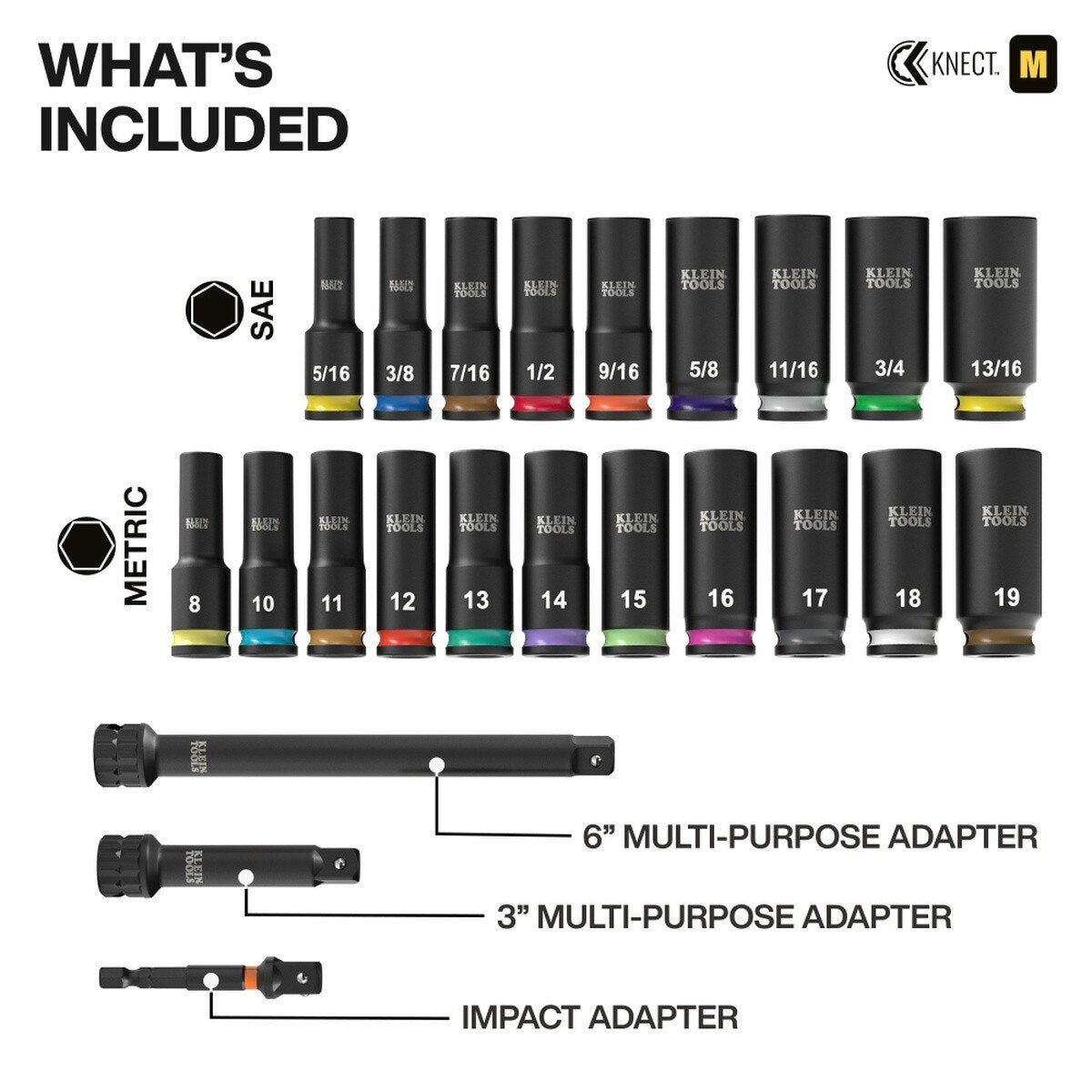 Klein Tools 65121IMPCT Deep-Well 3/8-Inch Drive Impact Socket Set, SAE and Metric (23 Piece) - 2