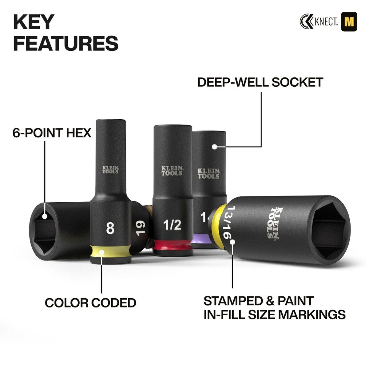 Klein Tools 65121IMPCT Deep-Well 3/8-Inch Drive Impact Socket Set, SAE and Metric (23 Piece) - 3