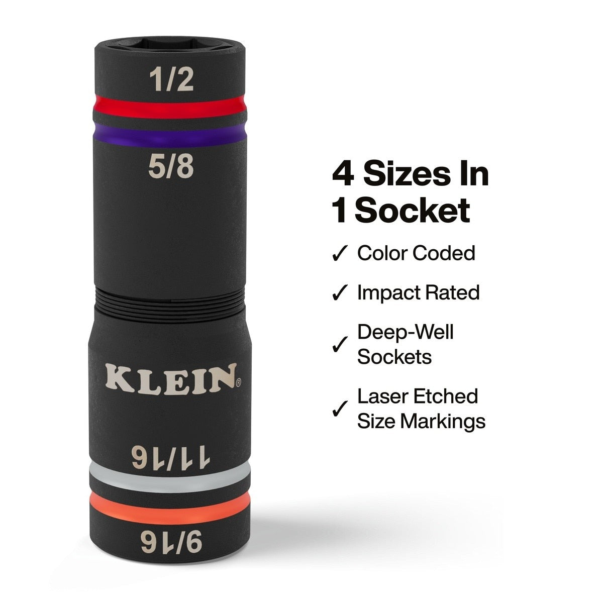 Klein Tools 6512QS Quad-4 SAE Impact Flip Socket with 6.5" Extension Shaft (2 Piece) - 2