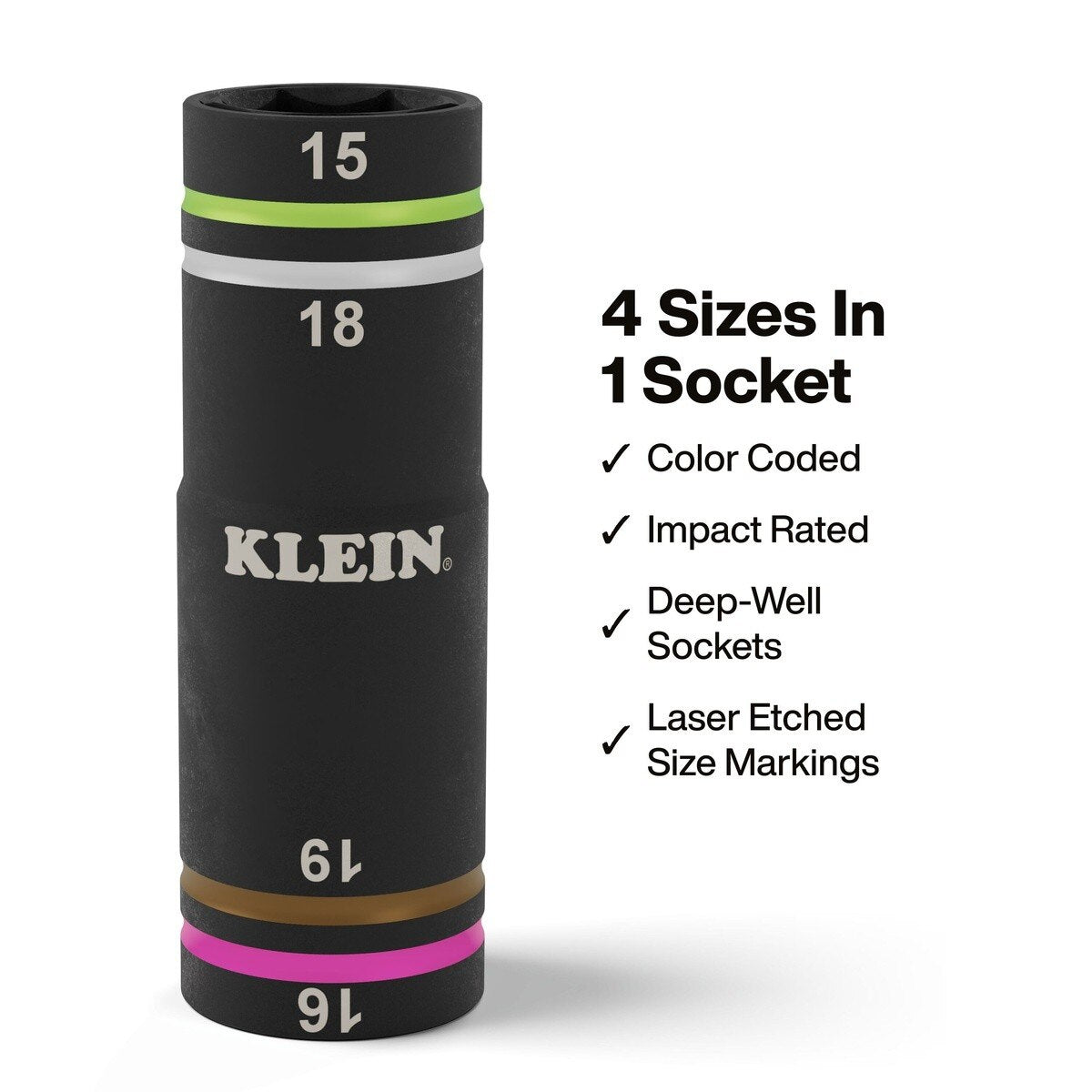 Klein Tools 6513MQS Quad-4 4-in-1 Metric Impact Flip Socket Set with Multi-Purpose Adapter 3/8" Drive (2 Piece) - 3