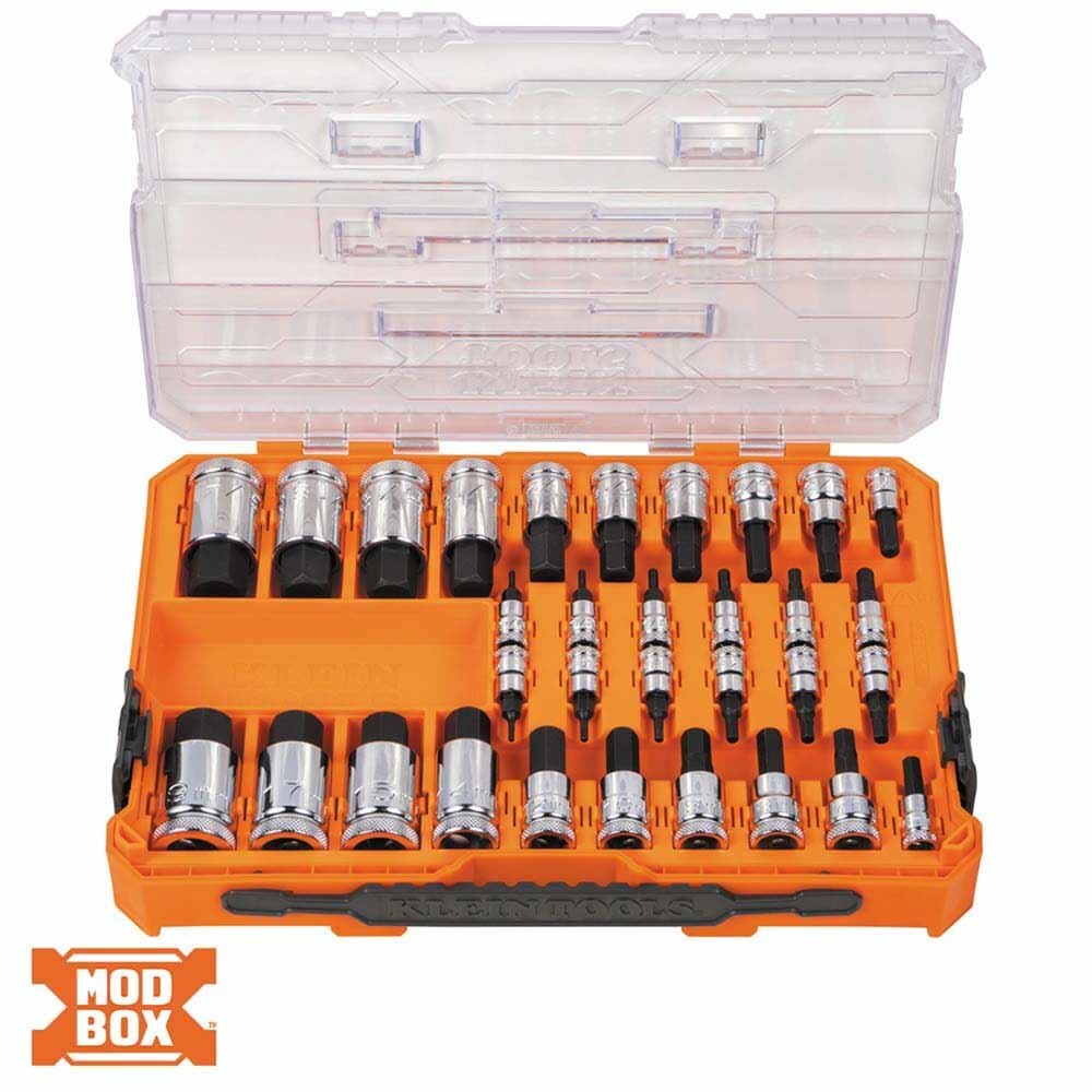 Klein 65233HEX Knurled Hex Bit Socket Set, SAE and Metric, 33-Piece