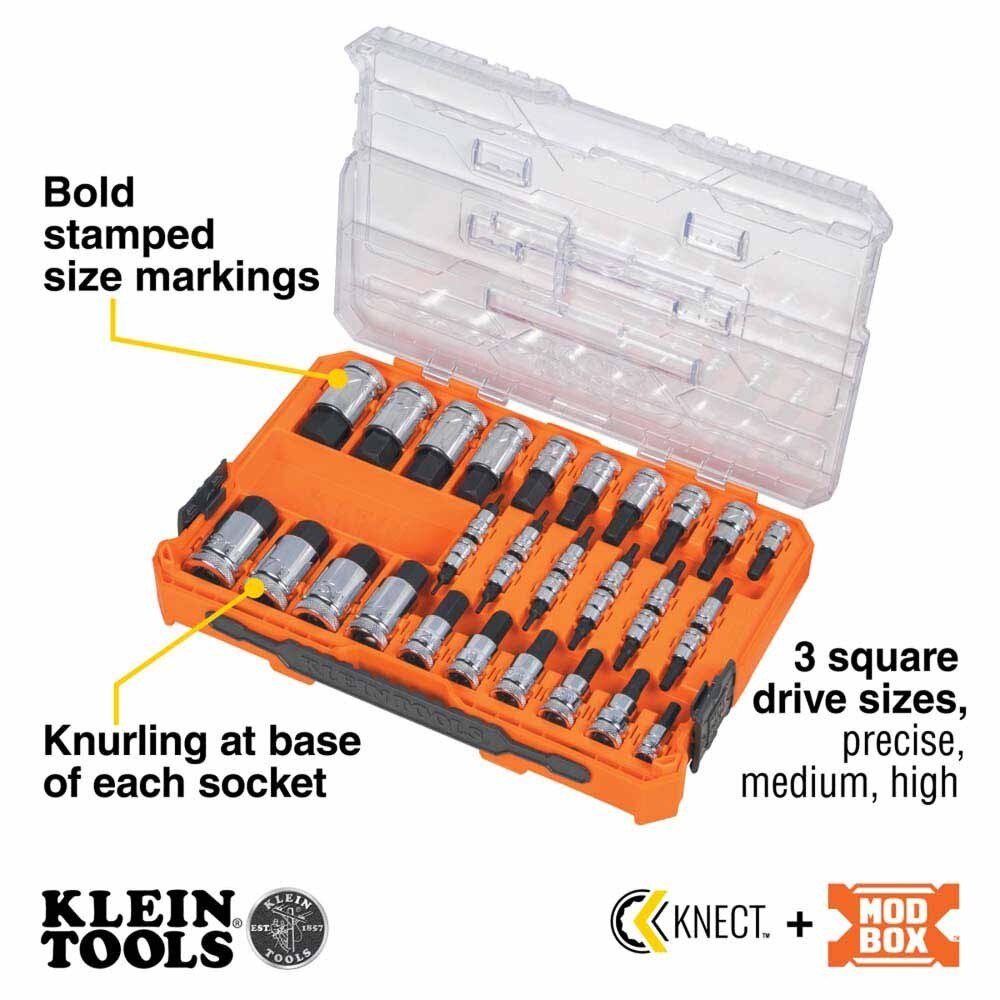 Klein 65233HEX Knurled Hex Bit Socket Set, SAE and Metric, 33-Piece - 2