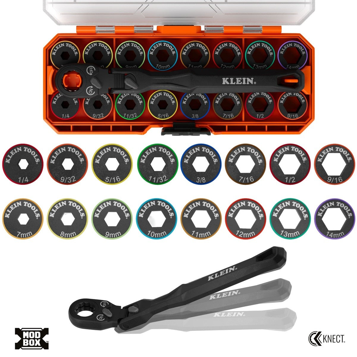 Klein 65431LP KNECT 17-in-1 Low-Profile Socket Wrench Set with Flex Head Ratchet and Case