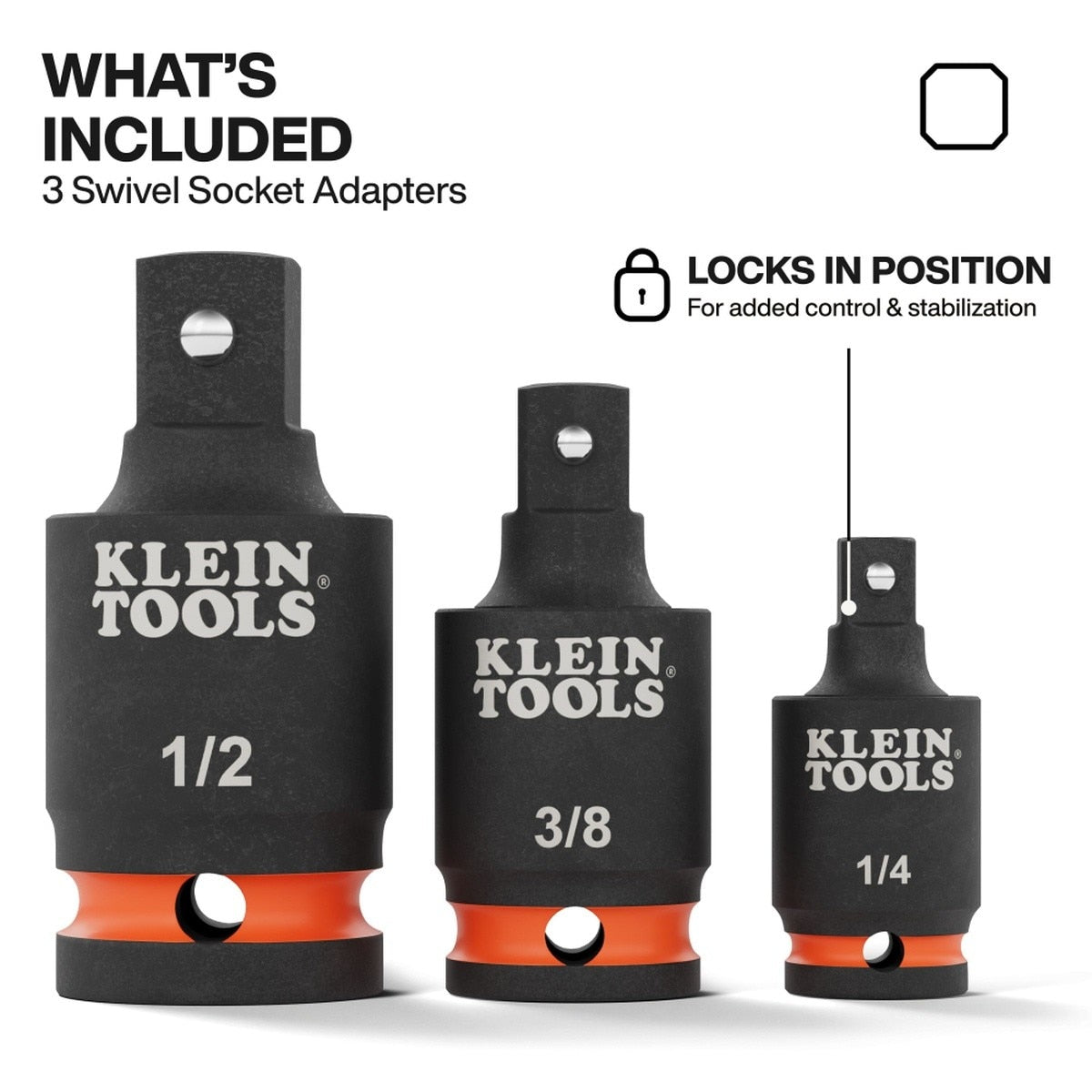 Klein Tools 65843SW Impact Swivel Socket Adapter Set 1/4" 3/8" 1/2" Square Drive (3 Piece) - 2