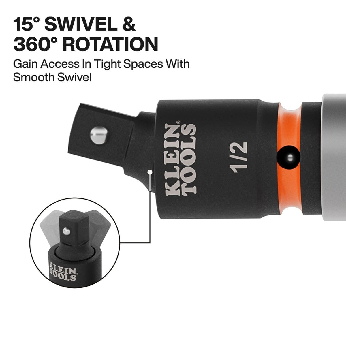 Klein Tools 65843SW Impact Swivel Socket Adapter Set 1/4" 3/8" 1/2" Square Drive (3 Piece) - 3