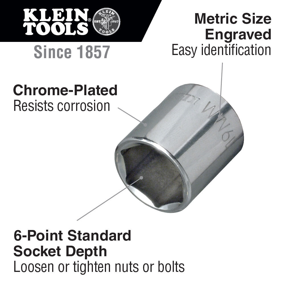 Klein Tools 65912 12 mm Metric 6-Point Socket, 3/8" Drive - 2