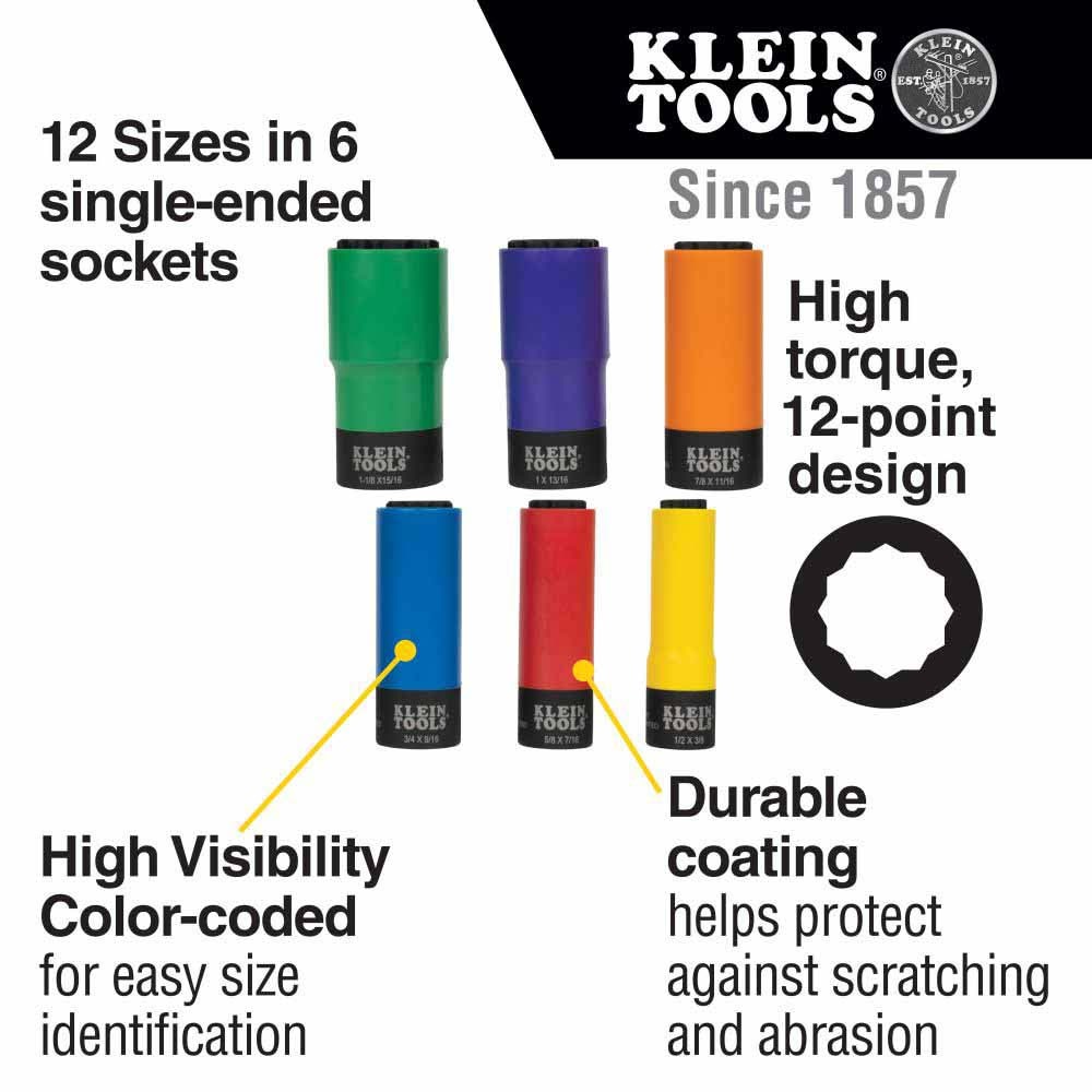Klein 66033 Coated Socket Set, 12-Point, 6-Piece - 2
