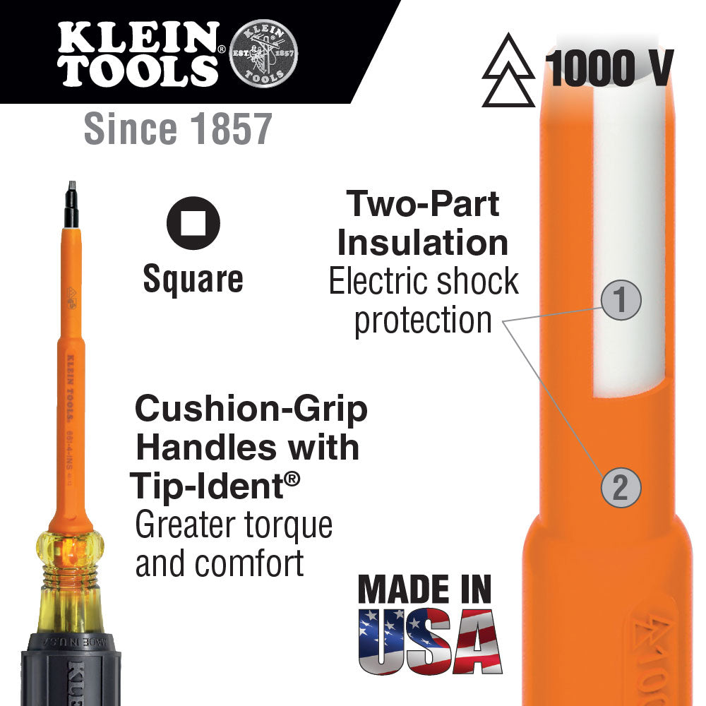 Klein Tools 661-7-INS Insulated Screwdriver, #1 Square with 7" Shank - 2